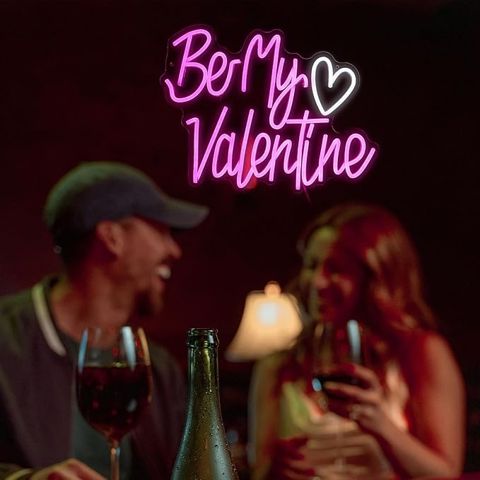 Be My Valentine Neon Sign Dimmable Pink LED Letters Light Up sign for Wall Decor USB Valentine Neon Light for Valentine's Day Lover Gift Bedroom Atmosphere Decor(12.6 * 16.5In)