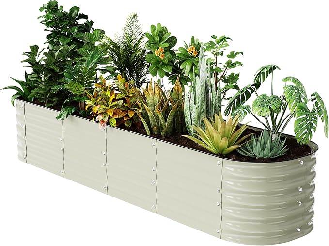 Raised Garden Bed Kit 8×2×1.4 FT Magnesium-Aluminum-Zinc Stainless Steel Metal Planter Box for Planting Outdoor Plants Vegetables (Beige)
