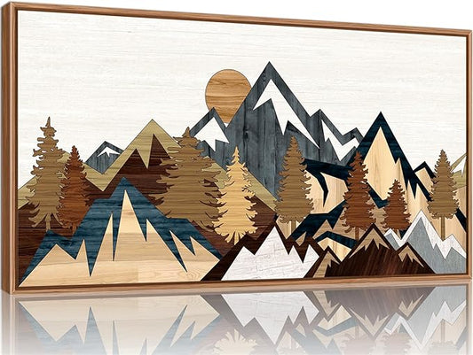 SIGNINART Large Mountain Framed Canvas Wall Art, Boho Sunrise Wilderness Wall Decor, Vintage Forest Nature Artwork, Modern Farmhouse Woodcut Style Art Prints for Living Room Bedroom, Office 20"x40"