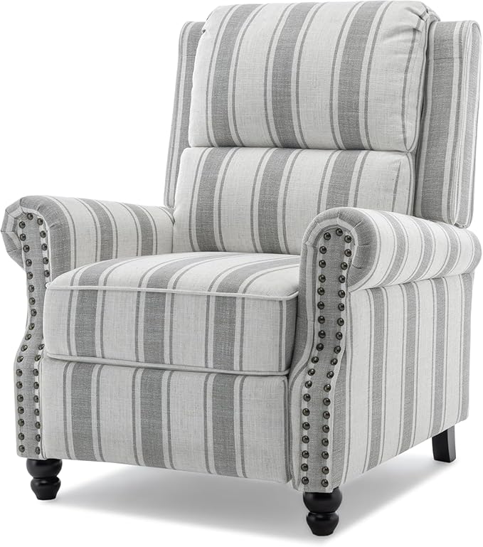 UIXE Pushback Recliner Chair Push Back Accent Chair, Fabric Overstuffed Armchair for Living Room, Rivet Trim Club Chair Home Theater Single Sofa Bedroom Reading Seat - Stripe Gray