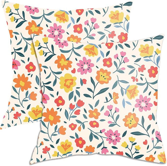 2 Pack Retro Cute Wildflowers Decor Throw Pillow Covers, 18x18 Pillow Cover, Decorative Couch Pillow Covers Flower Decor Pillowcase for Sofa Cushion Sofa Home Bedroom Chair Bed Car Seat Living Room