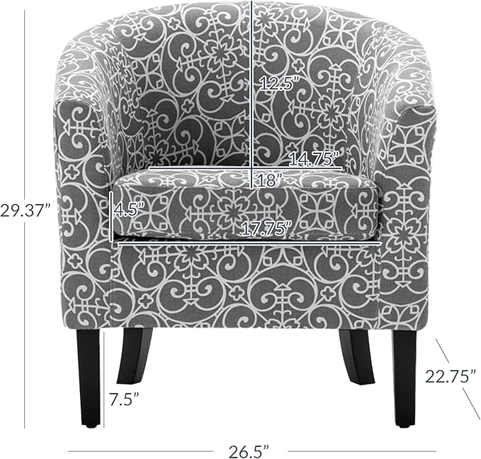 BELLEZE Accent Barrel Chair, Linen Round Chair Club Tub Sofa Corner Chair with Flared Legs and Cozy Soft Padding for Living Room Bedroom Waiting Room - White & Gray