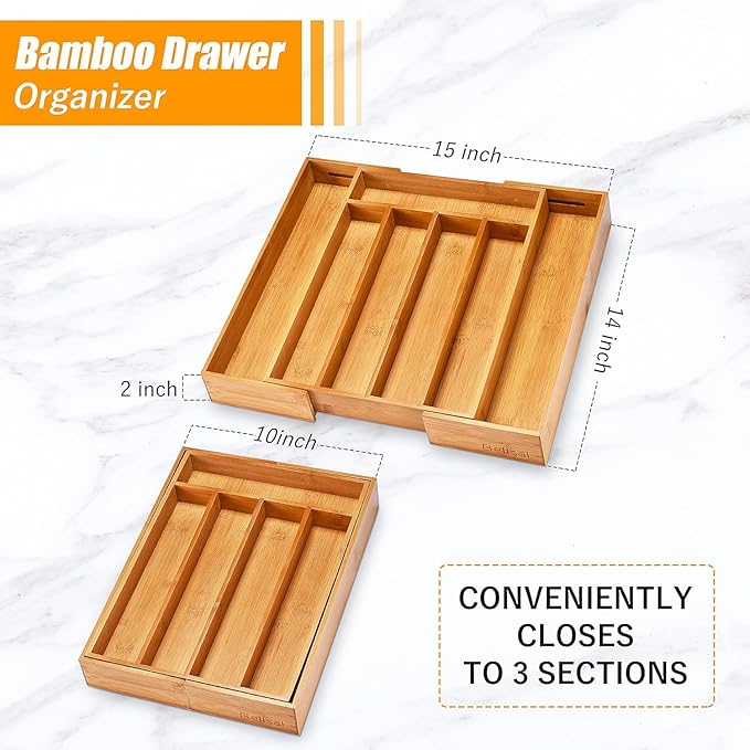 Kitchen Silverware Drawer Organizer and Storage Flatware Cutlery Utensil Holder Spice Rack Containers Bathroom Counter Cabinet Office Desk Makeup Drawer Tray Kitchen and Dining Tools Decor Accessories