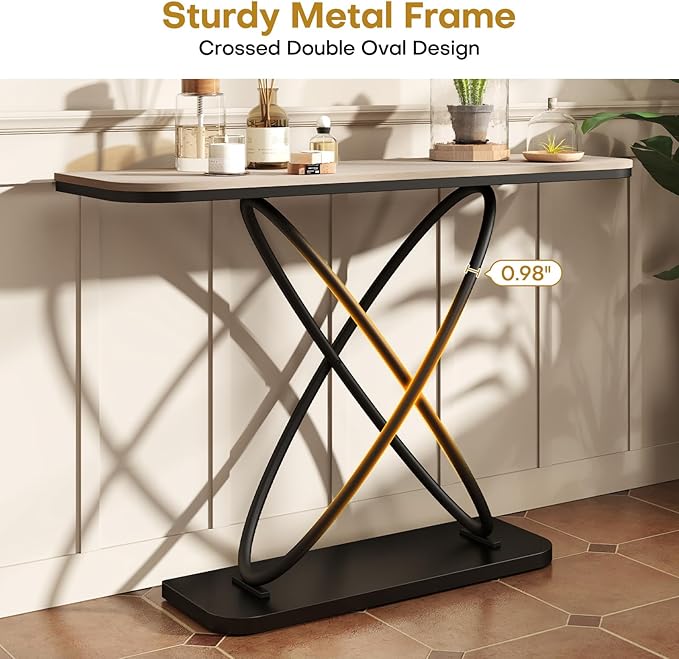 BECHAEO Farmhouse Narrow Console Table for for Living Room, 47.4" Rustic Narrow Entryway Table, Sofa Tables Behind Couch, Industrial Wooden Accent Tables for Hallway Foyer Warm Gray