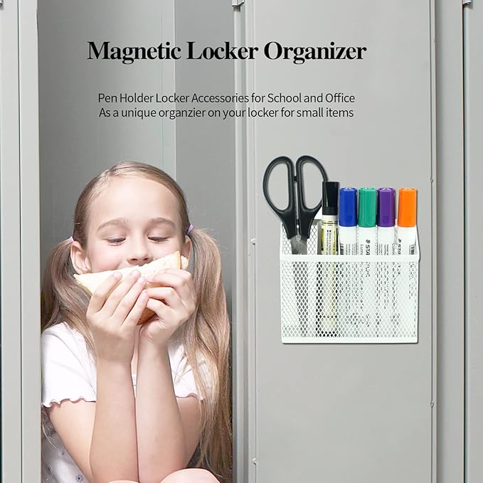 Neudeoc Locker Organizer and Accessories Kit, Includes Mesh Locker Shelf and Magnetic Pen Holder, Suitable for School, Work, Kitchen and Bathroomn (Pack of 4, White)