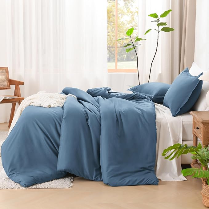 Litanika Comforters King Size Ocean Blue, 3 Pieces Lightweight Solid Bedding Set & Collections, All Season Fluffy Bed Set (104x90 Inches Comforter & 2 Pillowcases)