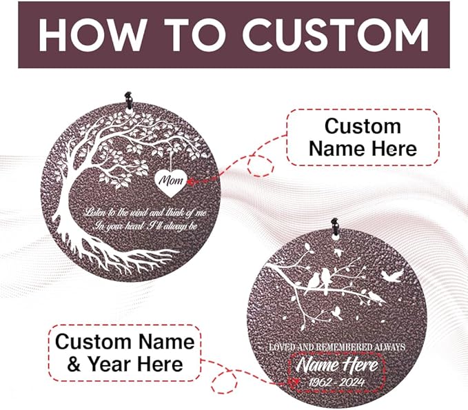 Personalized Memorial Wind Chime, Metal Wind Chime Deep Tone, Wind Chimes for Loss of Loved One, Sympathy Gift Loss of Mom Dad or Loved One, Decorative Wind Chimes Outdoor
