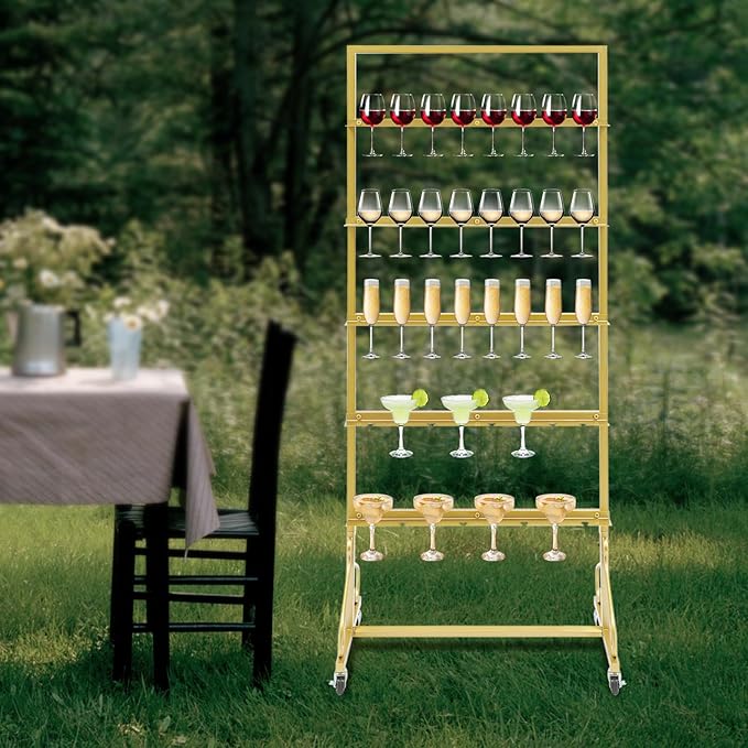 40 Slots Champagne Holder Stand for Party, Wine Glass Display Wall Holder, Stable Wine Glass Stemware Rack for Bar, Wedding, Party (Gold)
