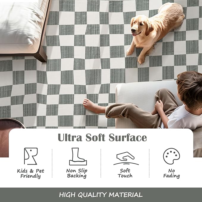 jinchan Runner Rug 2x5 Hallway Washable Modern Checkered Geometric Lattice Kids Bedroom Rug Indoor Floor Cover Non Slip Soft Carpet for Nursery Room Kitchen Laundry Room Home Grey