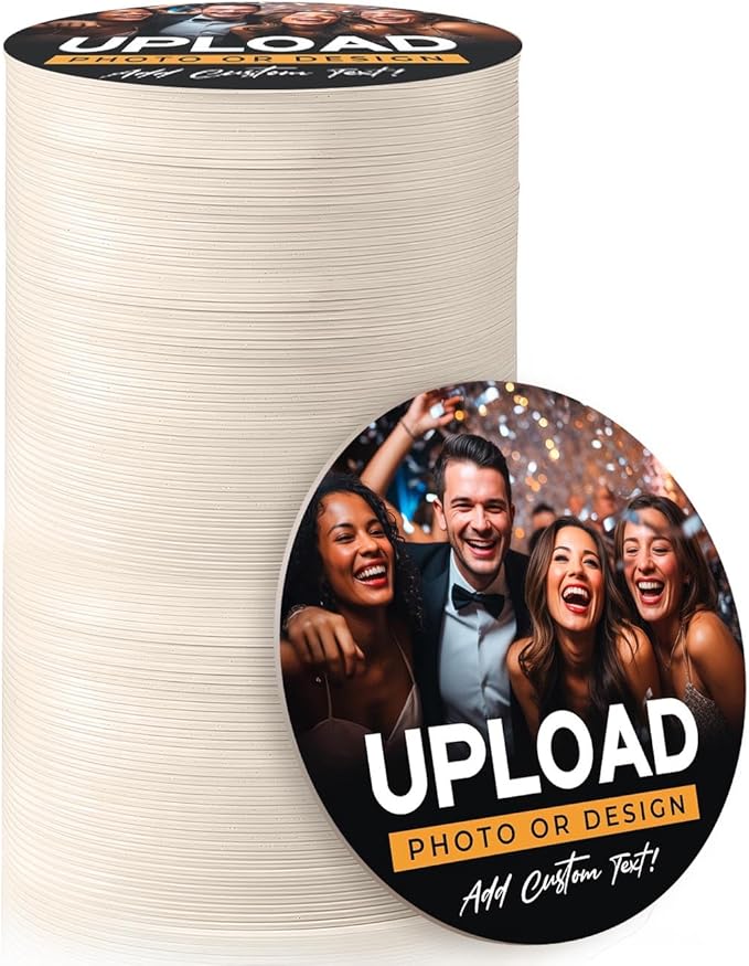 60 Pack, Personalized Drink Coasters, Custom Cardboard Coasters with Photo and Text, Design Your Own Coaster for Events, Parties, Bars, and Unique Gifts, 3.95" Round