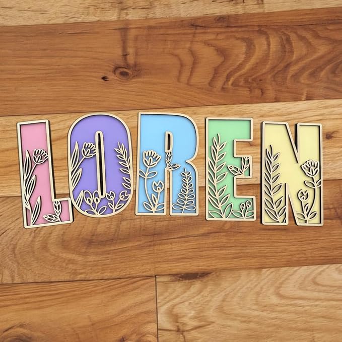 Name Sign For Nursery, Boho Nursery Sign, Family Name Signs, 3D Wall Art for Children & Kids Rooms, Baby Shower, First birthday gift (Floral)