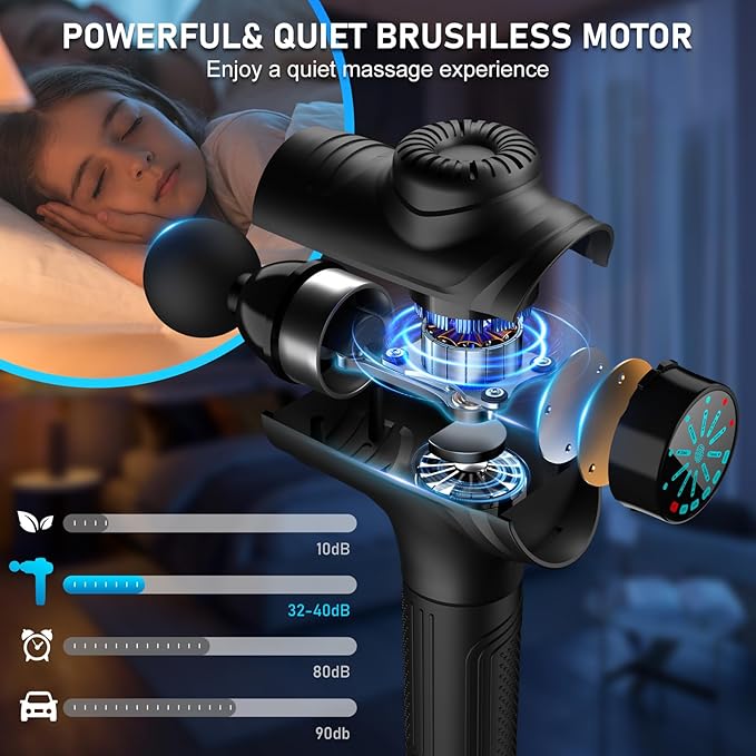 RAEMAO Massage Gun, Handheld Electric Deep Tissue Muscle Massager for Athletes for Pain Relief Attaching 8 Replacement Heads, Percussion Massager with 10 Speeds, Father's Day Gifts, Black