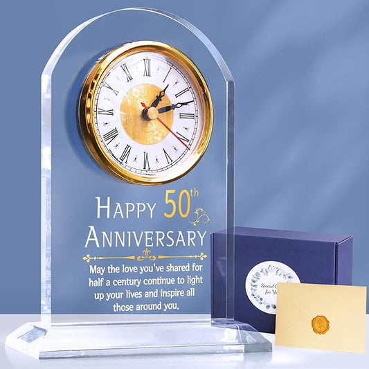 50th Anniversary Wedding Gift, Anniversary Quartz Clock, Desk Table Clock, 50 Years of Marriage, Golden Wedding for Couple, Parents, Grandparents (50th Anniversary)
