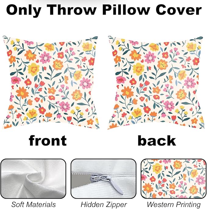 2 Pack Retro Cute Wildflowers Decor Throw Pillow Covers, 18x18 Pillow Cover, Decorative Couch Pillow Covers Flower Decor Pillowcase for Sofa Cushion Sofa Home Bedroom Chair Bed Car Seat Living Room
