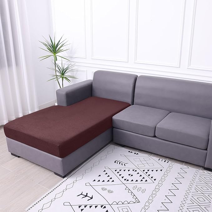 hyha Waterproof Sectional Couch Covers, Non Slip Sofa Couch Cushion Covers L Shape, Thick Stretch Jacquard Fabric, Washable Sofa Slipcovers with Elastic Bottom (1 Piece for Chaise, Chocolate)