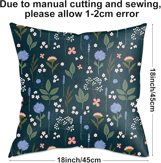 2 Pack Retro Forest Wildflower Throw Pillow Covers, 18x18 Pillow Cover, Decorative Couch Pillow Covers Flower Decor Pillowcase for Sofa Cushion Sofa Home Bedroom Bed Office Car Seat Living Room