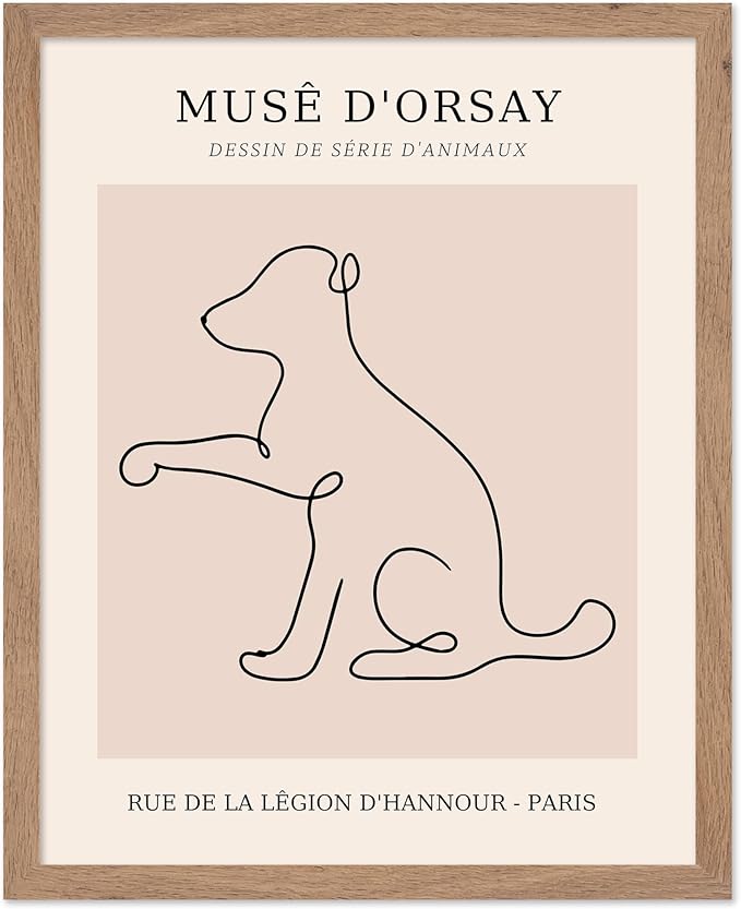 Poster Master Vintage Poster - Retro One Line Dog Drawing Print - Dog Art - Minimal Gift for Men, Women, Animal Lover - Abstract Wall Decor for Home, Office, Bedroom, 16x20 Beige Framed