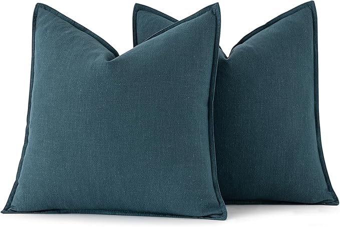 MIULEE Decorative Linen Euro Sham Pillow Covers 24x24 Blue Boho Farmhouse Neutral Couch Throw Pillows for Bed Pack of 2 Accent Coastal Modern Pillowcase Summer Sofa Livingroom Home Decor