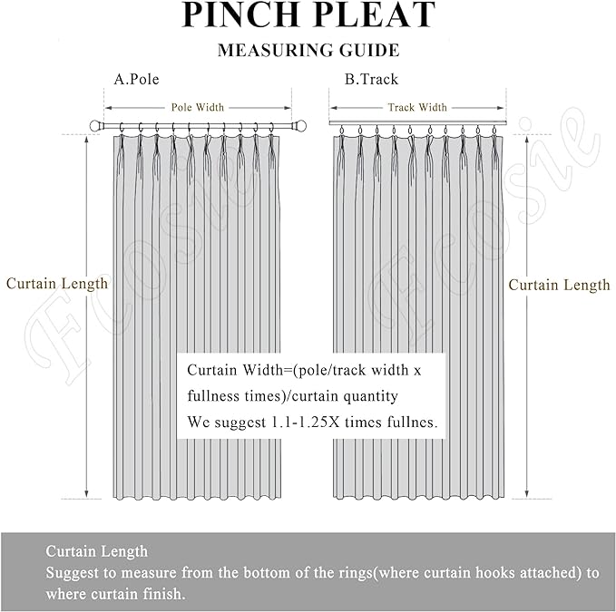 Greyish White Pinch Pleat 100% Blackout Drapes Linen Blend, Room Divider, Room Darkening, Energy Saving, Furniture Protecting, Light Blocking Extra Wide Privacy Curtains, 200Wx108L, 1 PC