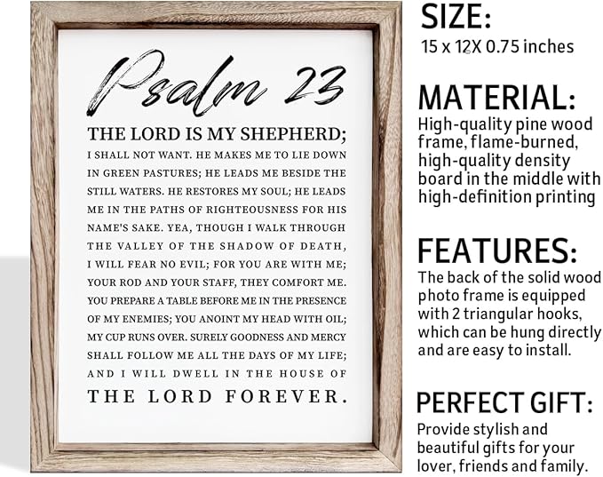 Christian Wooden Sign, Bible Verse Wall Art, Rustic Wooden Plaque, Home Church Decor, Christian Framed Wall Plaque Sign 15 * 11.5 inches, The Lord is My Shepherd