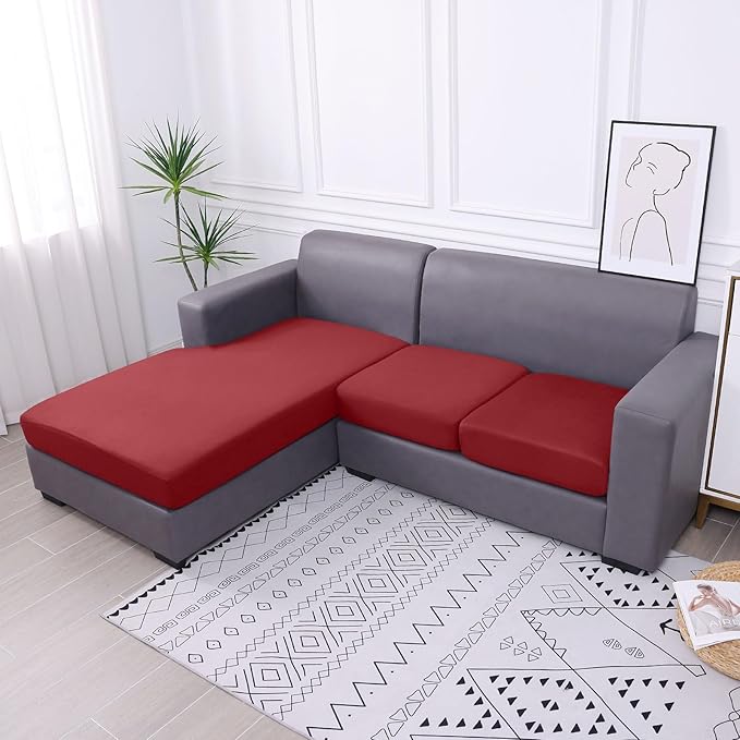 hyha Waterproof Couch Cushion Covers, Sectional Sofa Slipcovers Washable, L Shape Chaise Dog Couch Covers for Sectional Sofa, Universal Furniture Protector (1 Piece for Chaise XL, Wine Red)