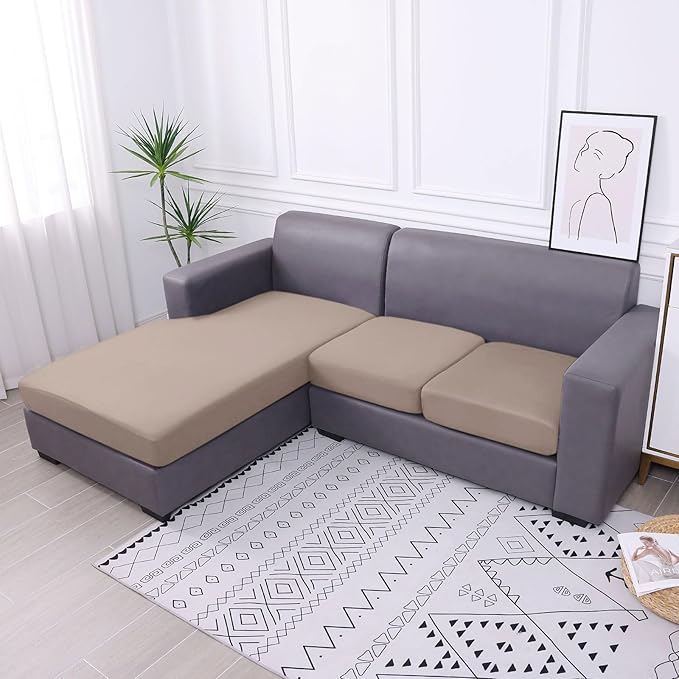 hyha Waterproof Couch Cushion Covers, Sectional Sofa Slipcovers Washable, L Shape Chaise Dog Couch Covers for Sectional Sofa, Universal Furniture Protector (1 Piece for Chaise XL, Taupe)
