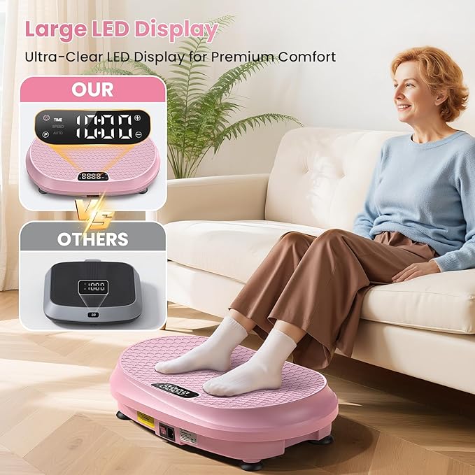 Curved Vibration Plate Exercise Machine, Vibrating Plate 400 lbs Capacity with 9 Auto Modes and 120 Adjustable Speeds, Large LED Display, Touch and Remote Control, Vibration Platform for Home