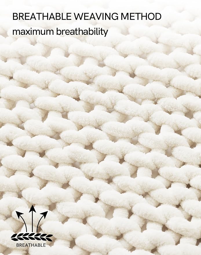 YnM Chunky Throw Blanket, Hand Knitted with Chenille Yarn, Skin Friendly, Ventilated and Breathable, Machine Washable, Home Décor Piece for Couch, Sofa and Bed (Butter Cream, 40x50 Inch)