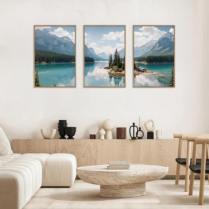 HLNIUC Large Mountain Lake Framed Canvas Wall Art Set,Beautiful Nature Landscape Wall Decor,Lake Forest and Mountain Scenery Art Print,Modern Scenic Wall Painting for Living Room,Bedroom - 16”x24”x3