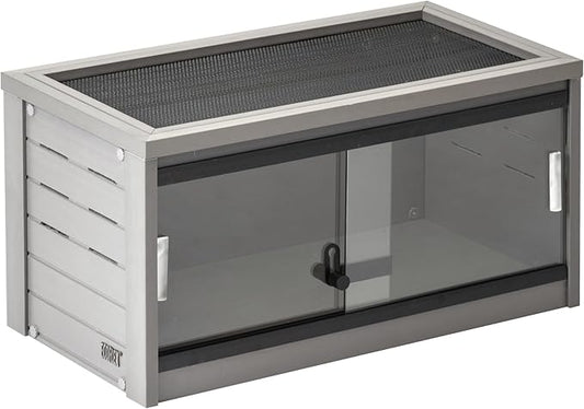 New Age Pet ECOFLEX 24-Inch Mojave Reptile Lounge in Grey - Durable Wood Plastic Composite Habitat with Ventilated Side Panels, Removable Sliding Glass Doors, and Mesh Screen Top