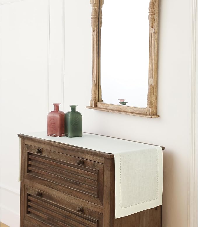 Solino Home Linen Ivory Table Runner 36 Inches - Classic Hemstitch, 100% Pure Linen Coffee Table Runner 14 x 36 Inch Ideal for Dresser Tables - Fall, Autumn, Halloween, Thanksgiving