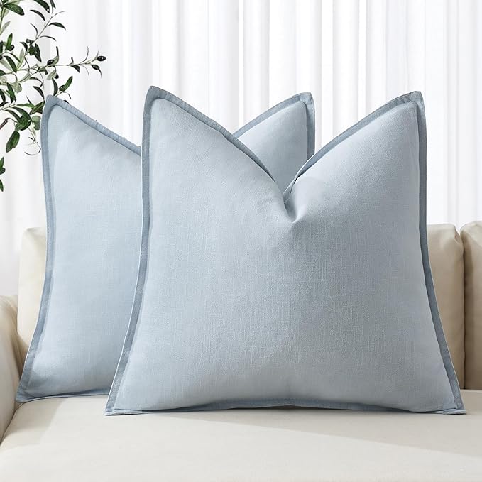 MIULEE Decorative Linen Pillow Covers 28x28 Inch Light Blue Boho Farmhouse Neutral Couch Throw Pillows for Bed Pack of 2 Accent Modern Pillowcase Sofa Livingroom Home Decor