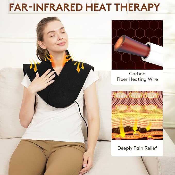 UTK Far Infrared Heating Pads for Neck and Shoulders and Back, Hot to 159℉, Gift for Women, FSA-HSA Eligible Neck and Shoulder Heating Pad with 84 Natural Jade, 24 Timers & Auto Shut Off (23 * 18'')