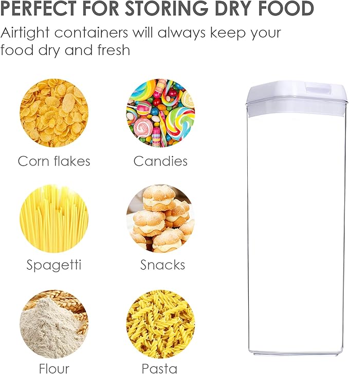 Vtopmart 4 PCS Airtight Food Storage Containers, BPA Free Plastic Spaghetti Pasta Containers with Easy Lock Lids, for Kitchen Pantry Organization and Storage, Include 24 Labels, 1.8L
