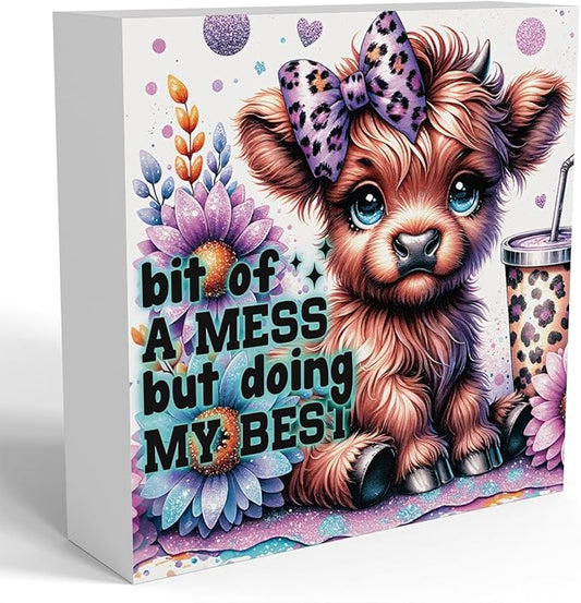 Highland Cow Baby Decor, Highland Cow Sunflower Decor, Highland Cow Gifts for women, Highland Cow Nursery Decor, Wooden Box Decor Sign for Home Farmhouse Office Living Room Table Shelf Tiered