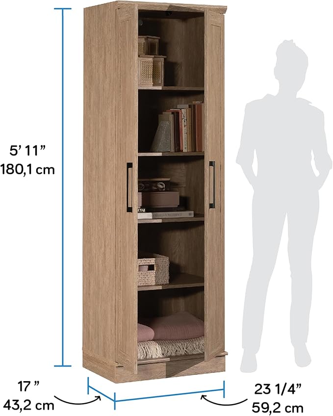 HomePlus Kitchen Pantry Storage Cabinet with Adjustable Shelves, Laundry Bathroom Storage Cabinet, Brushed Oak Finish