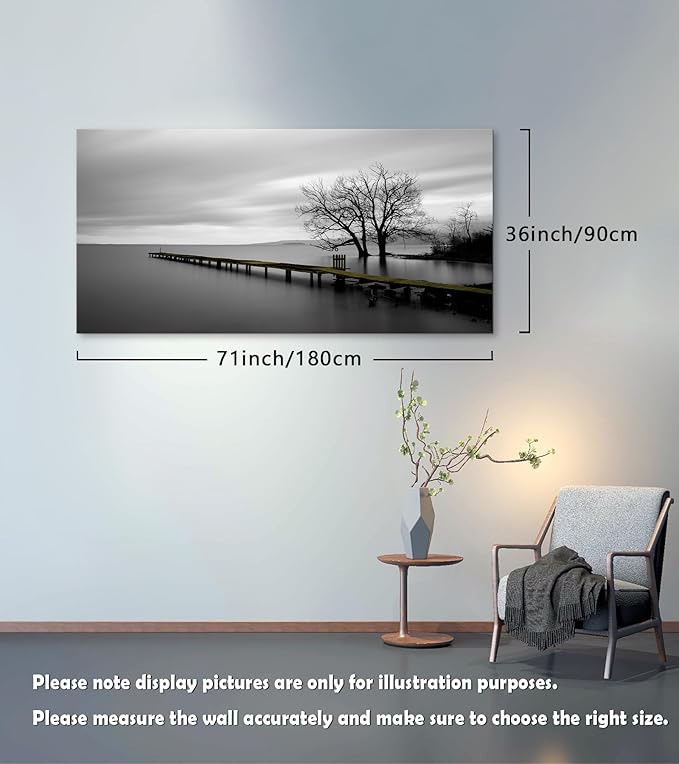 DZL Art S74998 Gray Canvas Prints Modern Minimalist Black and White Lake Trees Landscape Wall Art Painting for Living Room Bedroom Decor Office Wall Decor Home Decoration