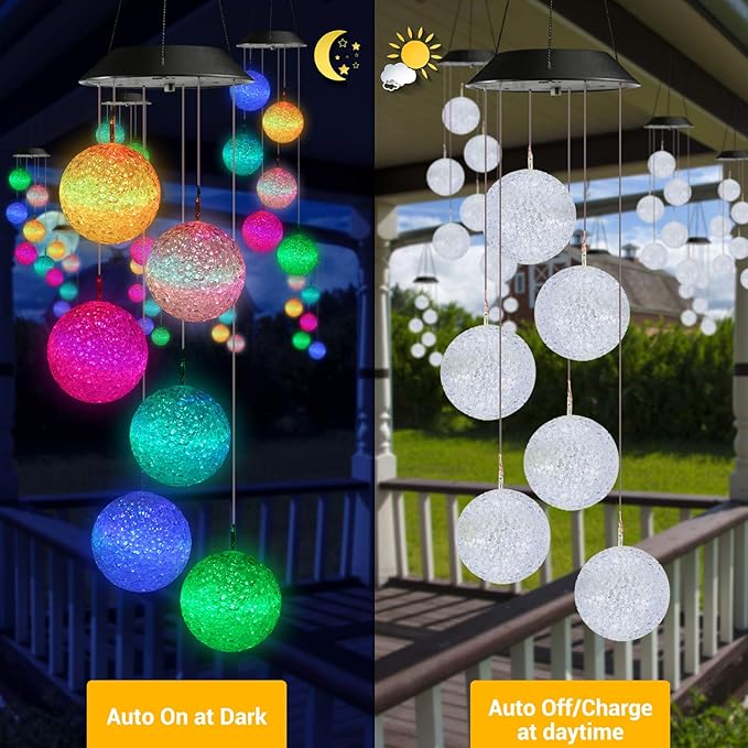 Toodour Solar Wind Chime, Color Changing Ball Wind Chimes, LED Decorative Mobile, Gifts for Mom Grandma, Waterproof Outdoor Solar Lights for Garden, Patio, Party, Yard, Window, Outdoor Decorations