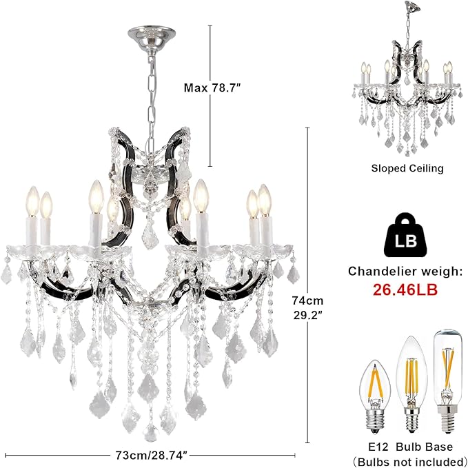 Modern Crystal Chandeliers, Black Chandelier Light Fixtures, 29''Candle Chandeliers for Staircase Hallway Living Room Entryway, 8 Lights