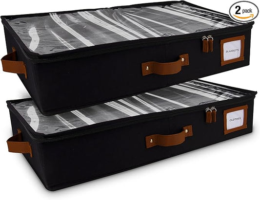 HOMELUX THEORY 2pc Under Bed Storage Containers, Bedroom Under the Bed Drawer Storage Organizer with Bins and Lids, Large Underbed Clothes Storage Box Ideal for Blanket, Fabric, & Shoes (Black)