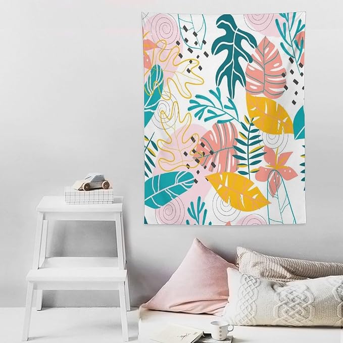 ICMOLYYENLO Tropical Green Leaves Tapestry, Exotic Leaves Beautiful Bedroom Wall Hanging, Floral Poster Blanket for Bedroom Living Room Dormitory Apartment 60x60 Inch