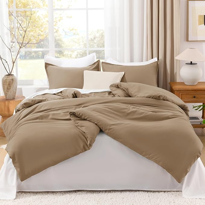 Litanika Taupe Comforter Set King Size, 3 Pieces Solid Bedding Comforter Set, All Season Fluffy Bed Set (104x90In Comforter & 2 Pillowcases)