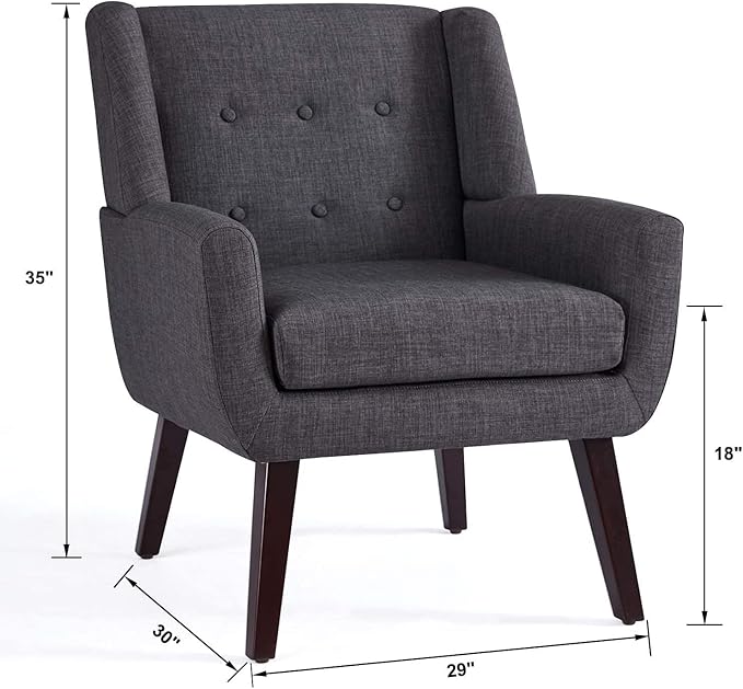 HUIMO Accent Chair Living Room Chair, Upholstered Button Tufted Armchair, Linen Fabric Sofa Chairs for Bedroom, Living Room, Mid Century Modern Comfy Reading Chair (Grey)