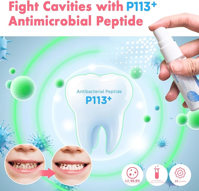 Mouth Spray for Kids, Toddler Toothpaste Helper, Fluoride Free Baby Toothpaste Cavity Protection, Oral Care with Natural P113+ Antibacterial Peptide - for Newborns to Age 6, Original