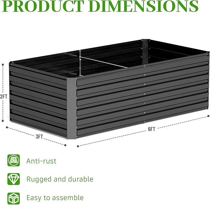 6x3x2 ft Raised Garden Bed, Large Metal Planter Raised Beds, Planters for Outdoor Plants for Vegetables, Flowers, Herbs, Fruits, and Succulents.(4 Pcs)