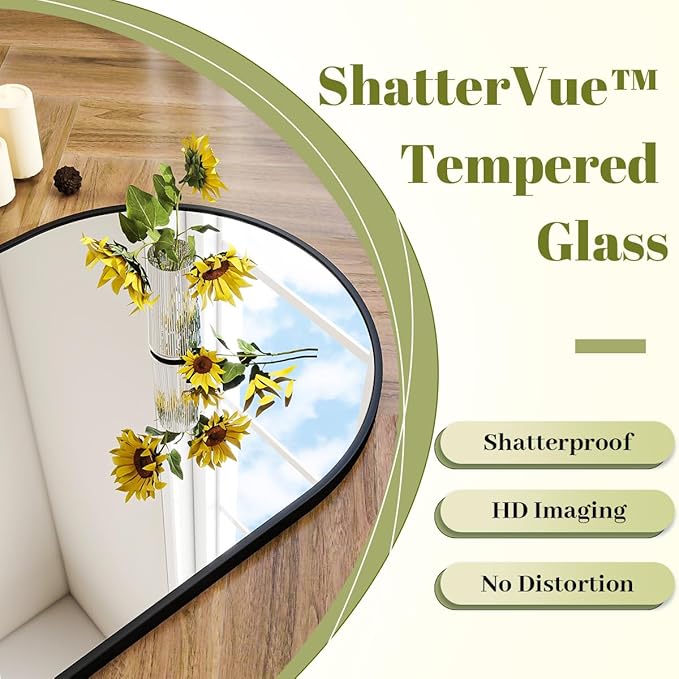 BEAUTYPEAK 20"x30" Arch Bathroom Mirror, Wall Mounted Vanity Metal Frame Mirror for Bedroom, Entryway, Living Room, Black