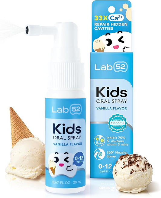 LAB52 Kids Oral Spray, Toddler Toothpaste Helper for Daily Oral Care and Fresh Breath, Children Approved with Fluoride Free for Newborn to Preschoolers, Xylitol Vanilla Flavor