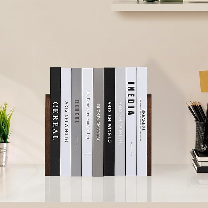 Book Ends, Black Walnut Wooden Bookends for Shelves - Heavy Duty Non-Slip Book Organizers, Upgraded Large Decorative Bookend Holders for Home, Kitchen, Office, Set of 2, Large