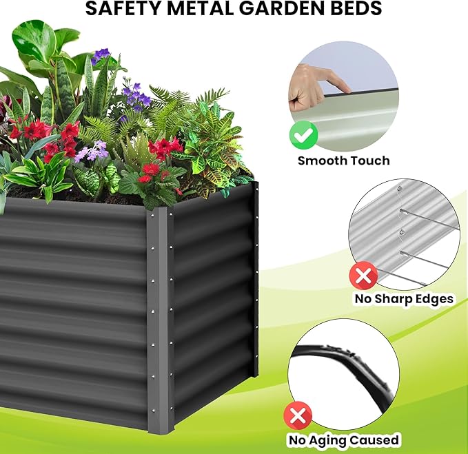 Large Outdoor Planter Boxes Kit Set of 2,6x3x2ft Galvanized Raised Bed Planter with Open-Ended Base Design, Elevated for Outdoor Plants, Durable Raised Bed for Gardening,Green