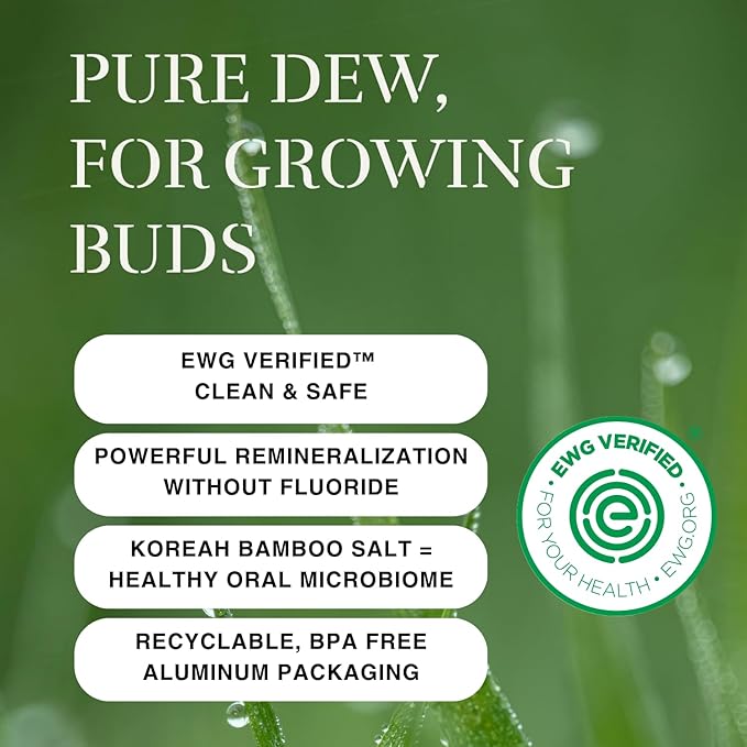 Kids Fluoride Free Bamboo Salt Toothpaste with nHA - Pure Dew | Nano Hydroxyapatite, Remineralizing, Strengthening Enamel for First Teeth, Safe to Swallow (0.7oz)